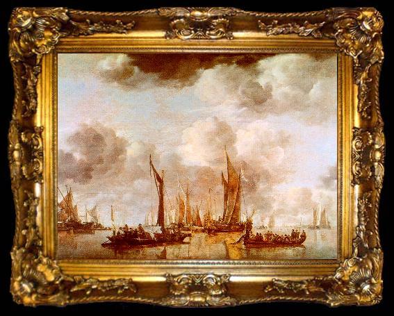 framed  Jan van de Cappelle A Dutch Yacht and Many Small Vessels at Anchor, ta009-2